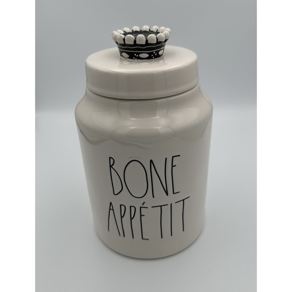 Rae Dunn Large "BONE APPETIT" Canister‎ Ceramic Pottery Dog Treats Container